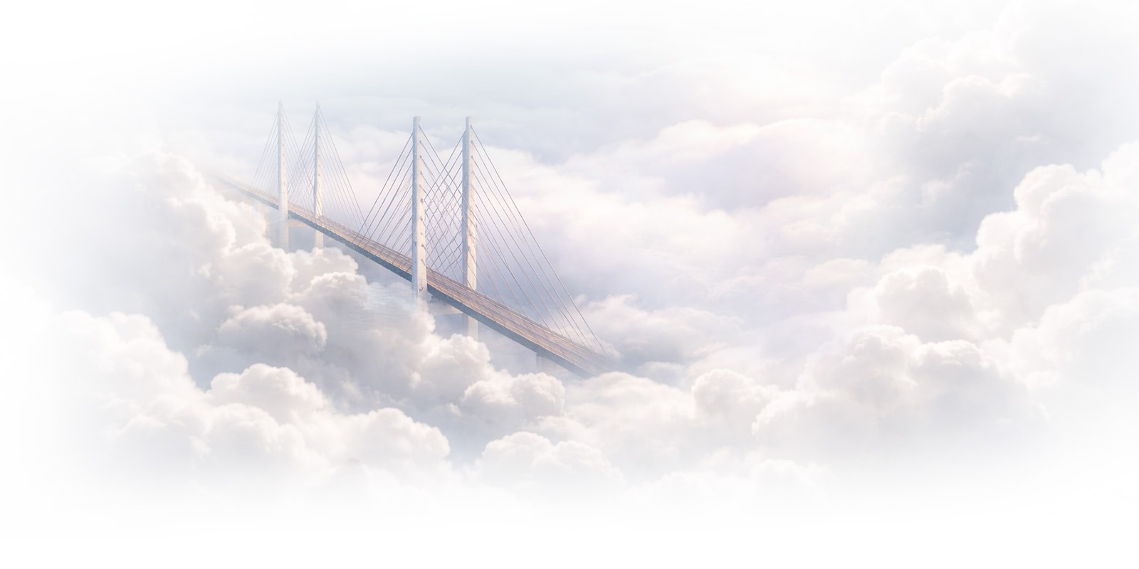 Bridge emerging through soft clouds symbolizing faith, healing, hope, and spiritual guidance.